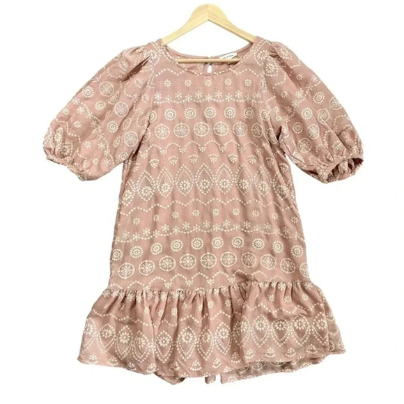NWT Blu Pepper Boutique Embroidered Puff Sleeve Dress - Picture 3 of 6
